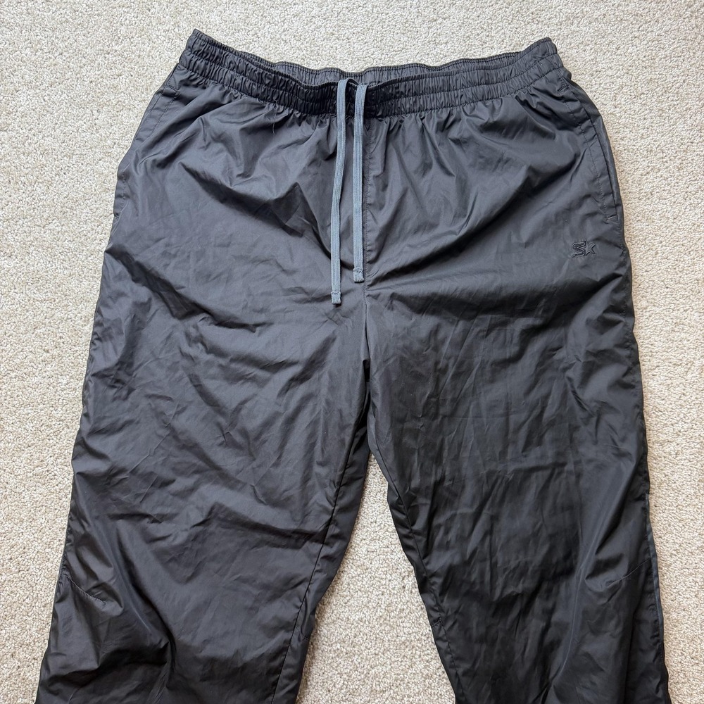Y2K Starter Track Pants Mens XL Black Woven Lined Elastic Waist Pockets Logo
